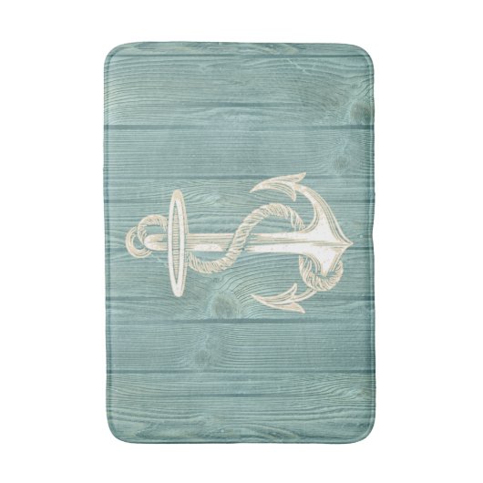 Anchor Cream  Aqua Wood Bath Rug Badmat (Voorkant Verticaal)