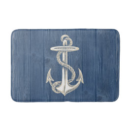 Anchor Cream  Blue Wood Bath Rug Badmat