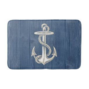 Anchor Cream  Blue Wood Bath Rug Badmat