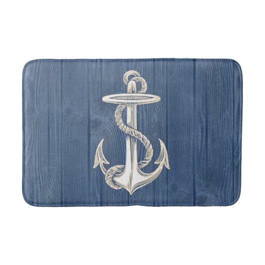 Anchor Cream  Blue Wood Bath Rug Badmat (Voorkant)