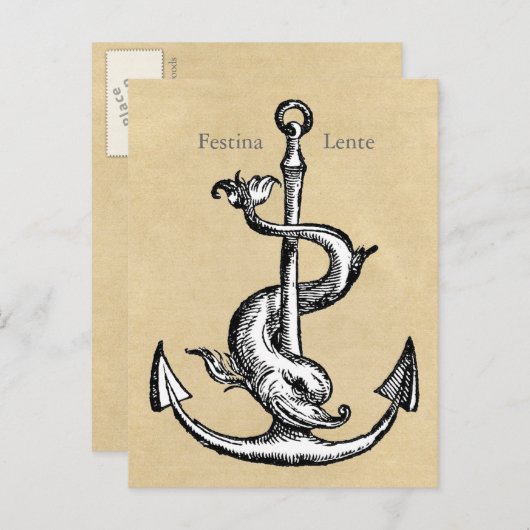 Anchor en Dolphin - Festina Lente Briefkaart (Voorkant / Achterkant)
