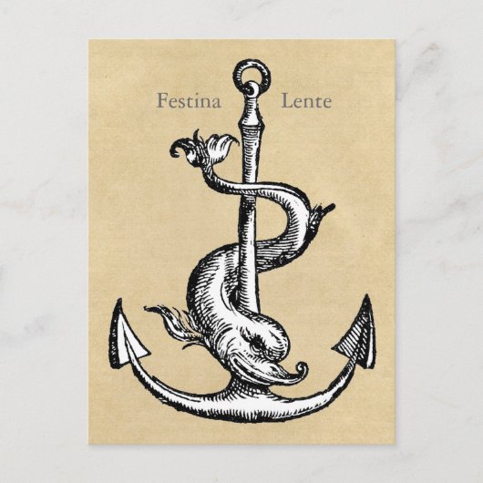 Anchor en Dolphin - Festina Lente Briefkaart (Voorkant)