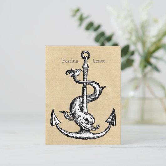 Anchor en Dolphin - Festina Lente Briefkaart (Staand voorkant)