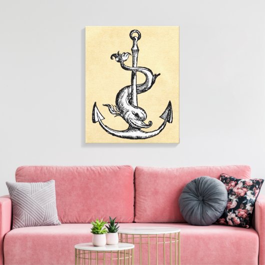Anchor en Dolphin - Festina Lente Canvas Afdruk (Insitu (Woonkamer))