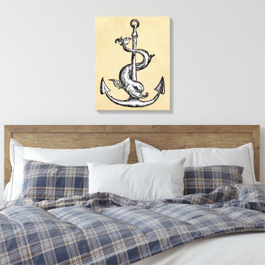 Anchor en Dolphin - Festina Lente Canvas Afdruk (Insitu (Slaapkamer))