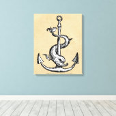 Anchor en Dolphin - Festina Lente Canvas Afdruk (Insitu (Houten vloer))