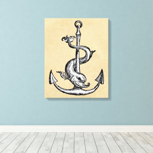 Anchor en Dolphin - Festina Lente Canvas Afdruk (Insitu (Houten vloer))