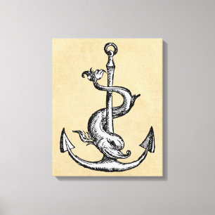 Anchor en Dolphin - Festina Lente Canvas Afdruk
