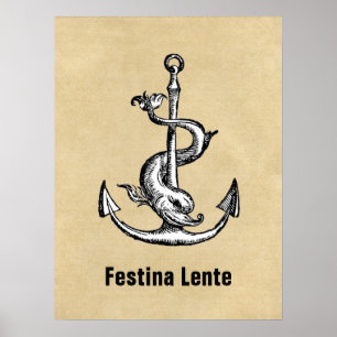 Anchor en Dolphin - Festina Lente Poster
