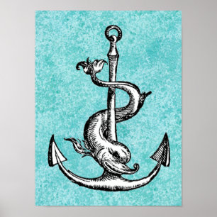 Anchor en Dolphin - Festina Lente Poster