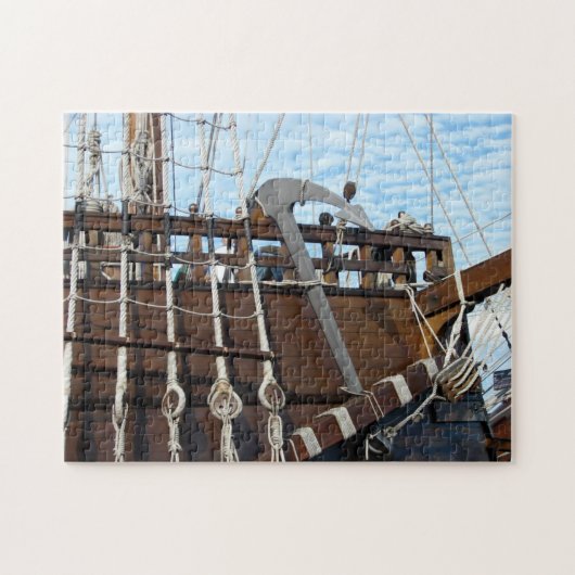 Anchor en Riggings op houten schip Legpuzzel (Horizontaal)