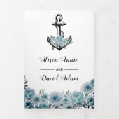 Anchor en stoffige blauwe bloemen nautische bruilo drieluik uitnodiging (Cover)