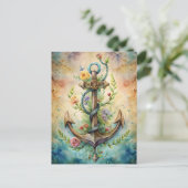 Anchor Flowers Ocean Nautical Pastel Coastal Briefkaart (Staand voorkant)