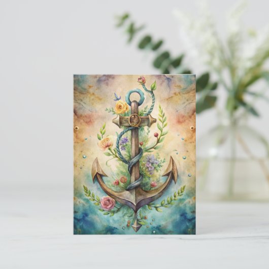 Anchor Flowers Ocean Nautical Pastel Coastal Briefkaart (Staand voorkant)