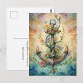 Anchor Flowers Ocean Nautical Pastel Coastal Briefkaart (Voorkant / Achterkant)