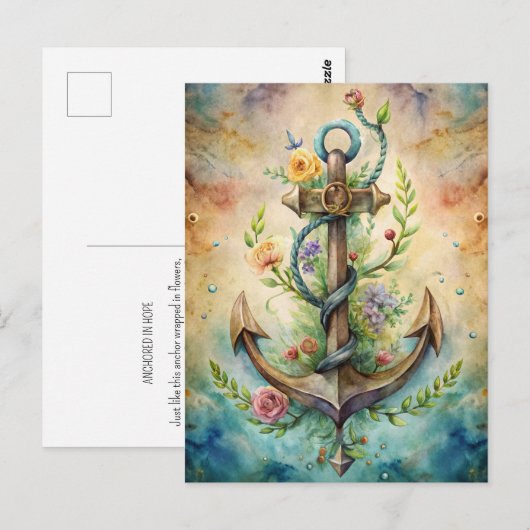 Anchor Flowers Ocean Nautical Pastel Coastal Briefkaart (Voorkant / Achterkant)