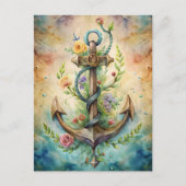 Anchor Flowers Ocean Nautical Pastel Coastal Briefkaart (Voorkant)