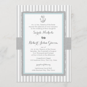Anchor Gray Stripes Beach Wedding Kaart