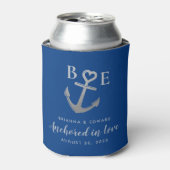 Anchor Heart Romantic Blue Nautical Wedding Silver Blikjeskoeler (Blikje Voorkant)