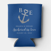 Anchor Heart Romantic Blue Nautical Wedding Silver Blikjeskoeler (Voorkant)