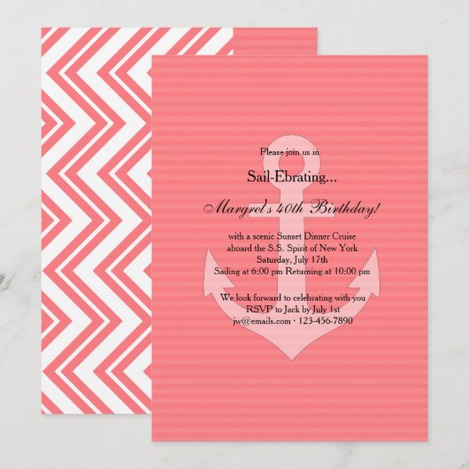 Anchor in roze uitnodiging (Voorkant / Achterkant)