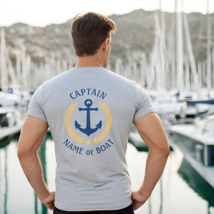 Anchor Kapitein Boat Name Gold Laurel Two Sided T-shirt