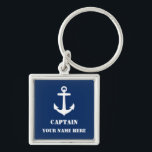 Anchor Kapitein Jouw naam of Boat Name Navy Blue Sleutelhanger<br><div class="desc">Kapitein van de anker Nautical Anchor met Jouw naam of Boat Name Blue Sleutelhanger</div>