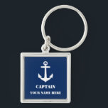 Anchor Kapitein Jouw naam of Boat Name Navy Blue Sleutelhanger<br><div class="desc">Kapitein van de anker Nautical Anchor met Jouw naam of Boat Name Blue Sleutelhanger</div>