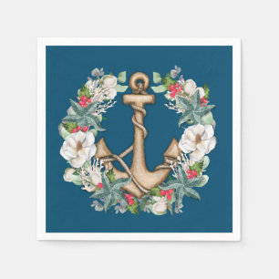 Anchor & Kerstmis Wreath   Blauwgroen donker Servet