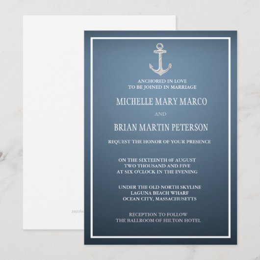 ANCHOR l Nautical Destination Thmed Wedding Invit Kaart (Voorkant / Achterkant)