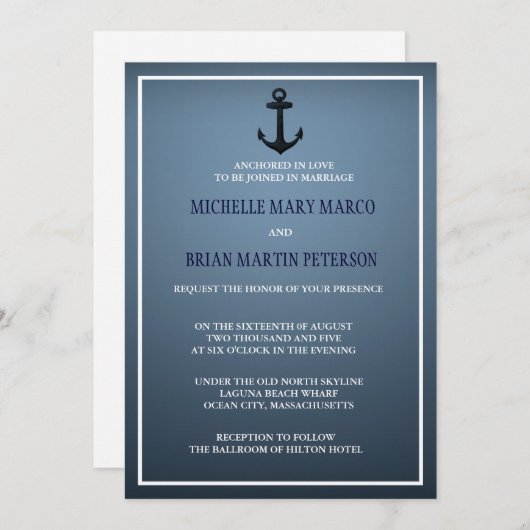 ANCHOR l Nautical Destination Thmed Wedding Invit Kaart (Voorkant / Achterkant)