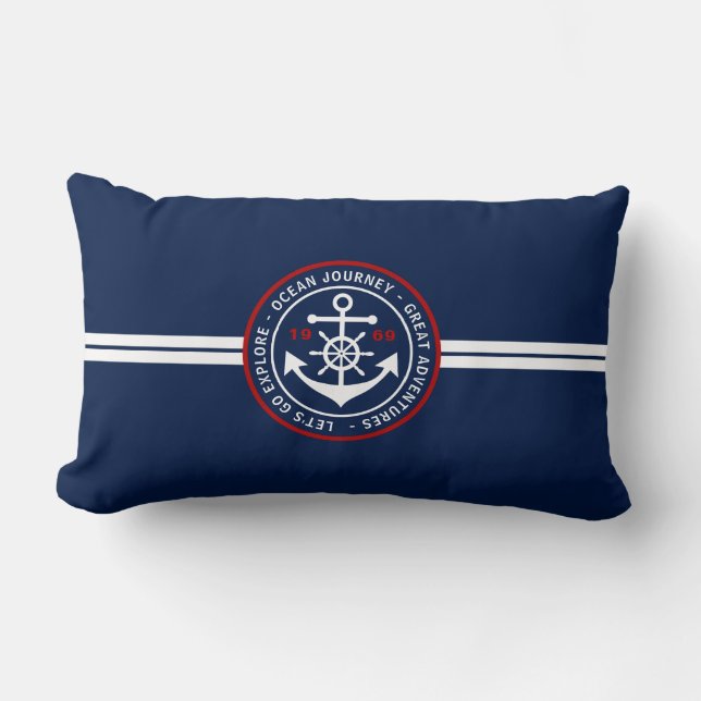 Anchor Label Nautical Lumbar Pillow - Navy Blue Kussen (Voorkant)