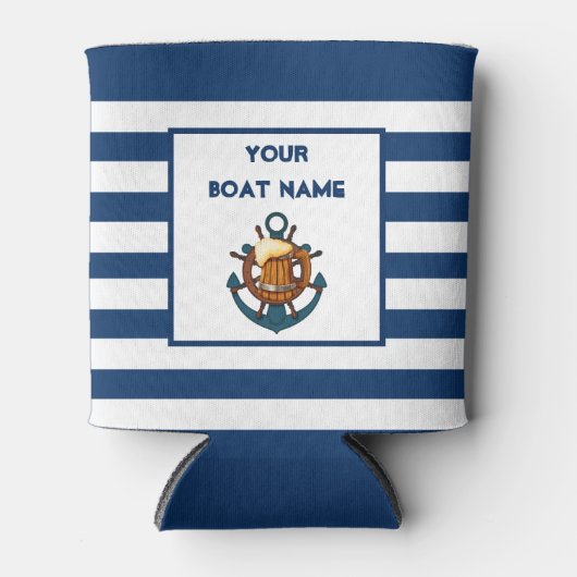 Anchor Lake Beer Lover Nautical Uw Bootnaam Blikjeskoeler (Voorkant)