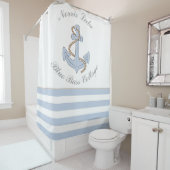 Anchor Lake Vacation Beach House Name Blue Stripes Douchegordijn (In situ)