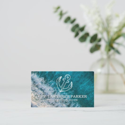 Anchor Logo | Ocean Waves | Boating Visitekaartje (Staand voorkant)