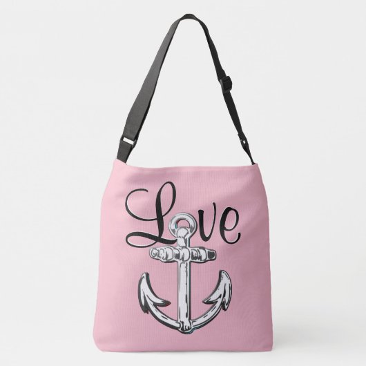 Anchor Love nautical strand schoudertas roze Crossbody Tas (Achterkant)