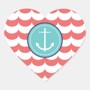 Anchor met Coral Waves Pattern Hart Sticker