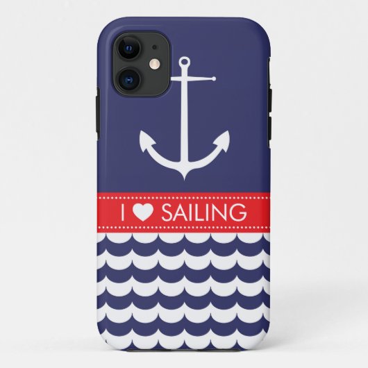 Anchor met golven en aangepaste naam in marine & R Case-Mate iPhone Case (Achterkant)