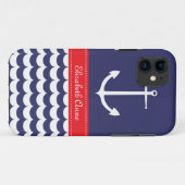 Anchor met golven en aangepaste naam in marine & R Case-Mate iPhone Case (Achterkant (horizontaal))