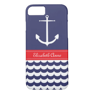 Anchor met golven en aangepaste naam in marine & R iPhone 8/7 Hoesje