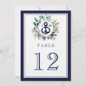 Anchor Monogram Greenery Navy Wedding Table Number (Voorkant)