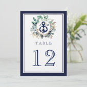 Anchor Monogram Greenery Navy Wedding Table Number (Staand voorkant)