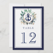 Anchor Monogram Greenery Navy Wedding Table Number (Achterkant)