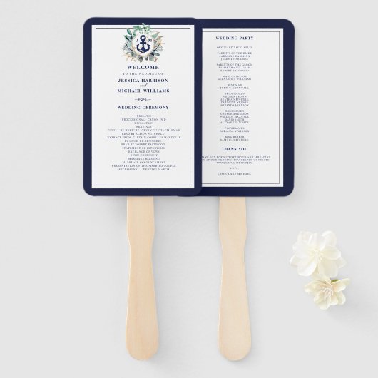 Anchor Monogram Greenery Wreath Navy Wedding Handwaaier (Voorkant en achterkant)
