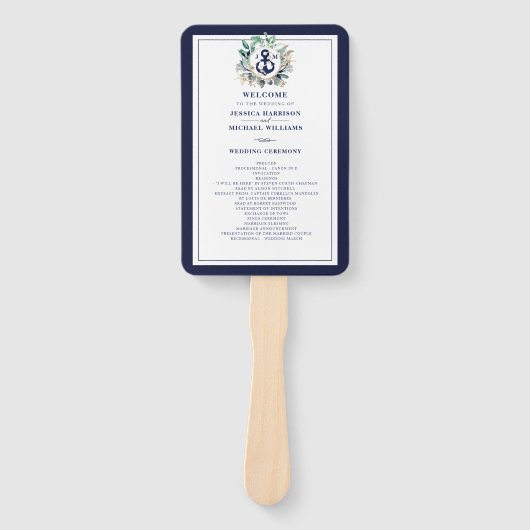 Anchor Monogram Greenery Wreath Navy Wedding Handwaaier (Voorkant)