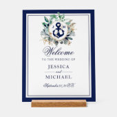 Anchor Monogram Greenery Wreath Wedding Welkom Acryl Bord (Voorkant)