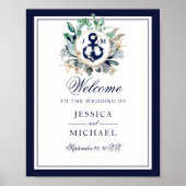 Anchor Monogram Greenery Wreath Wedding Welkom Poster (Voorkant)