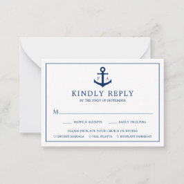 Anchor Monogram Nautical Wedding Mini RSVP-kaart Notitiekaartje