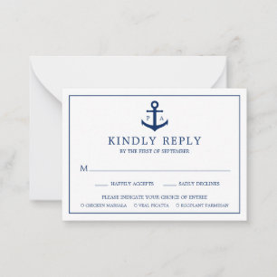 Anchor Monogram Nautical Wedding Mini RSVP-kaart Notitiekaartje