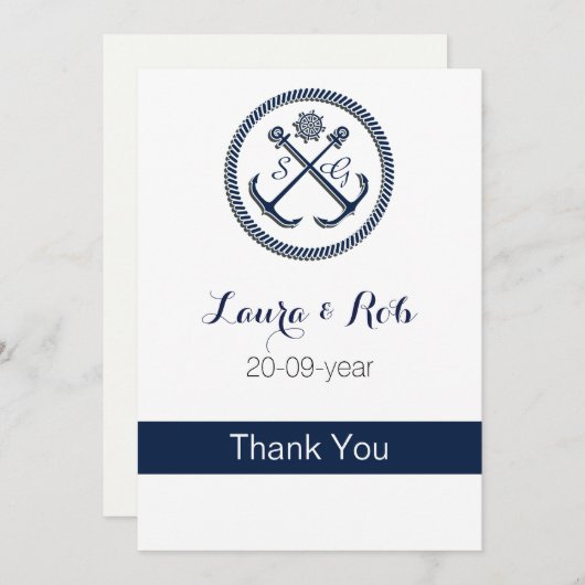 Anchor Monogrammen, Nautical Wedding Kaart (Voorkant / Achterkant)